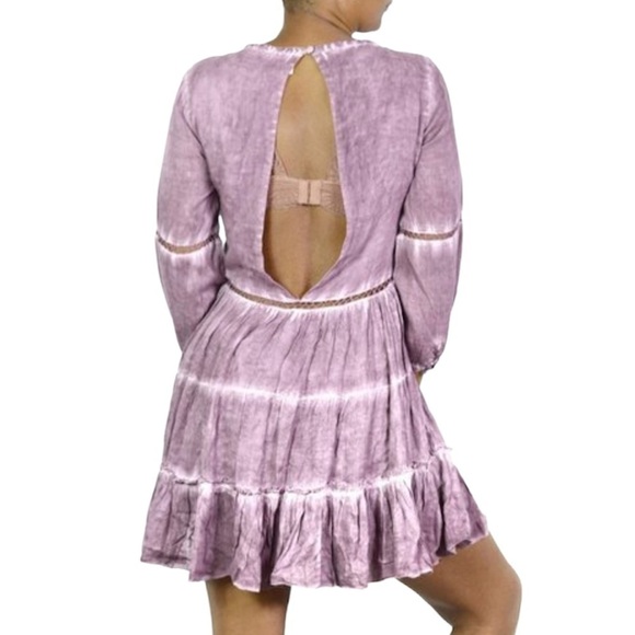 NWT Sea Gypsies Purple Mineral Wash Boho Tiered Long Sleeve Dress - Picture 4 of 16